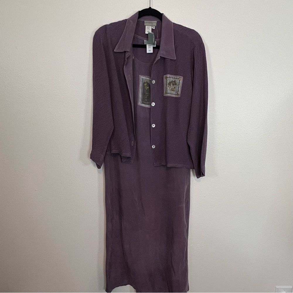 NWT Coldwater Creek Dress Sleeveless With Over Shirt Purple Size Petite Medium